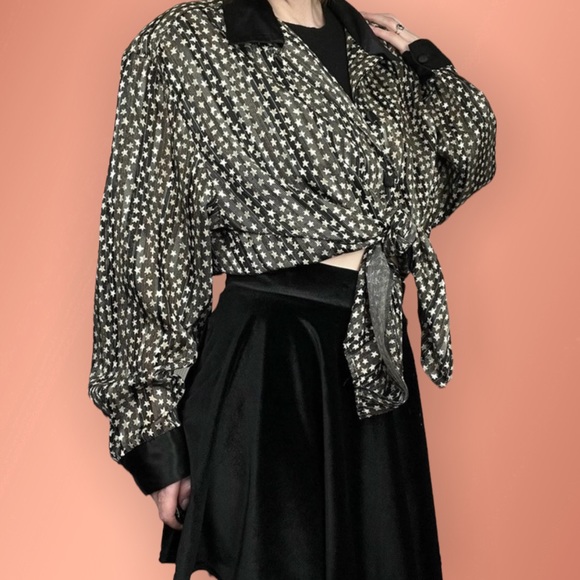 80s 90s Y2K Bohemian Witchy Black and White Stars Button Up Womens Size x large - Picture 4 of 11